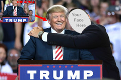 Man edited into photo to hug Donald Trump (Your Face Here).
